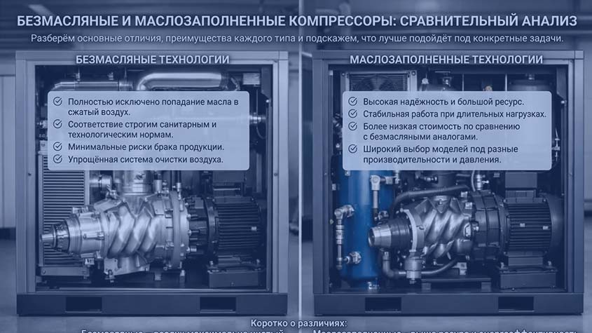 Безмасляные и маслозаполненные компрессоры: ключевой выбор