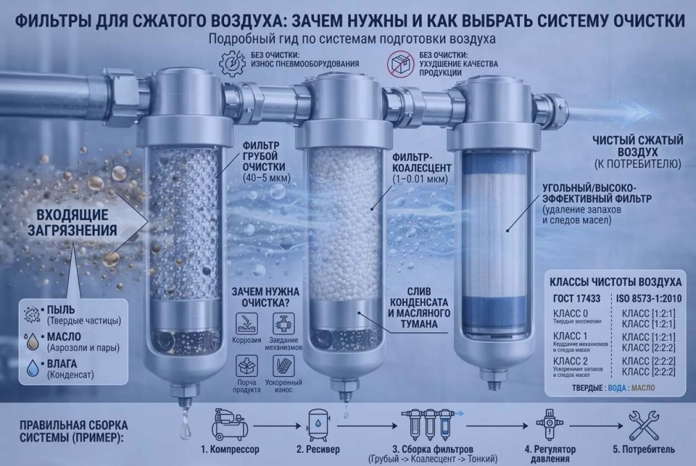 Фильтры для сжатого воздуха: назначение и выбор системы очистки